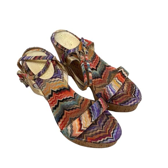 Missoni cork wedge platform multicolor print zig zag classic 38, US8 - Picture 1 of 10